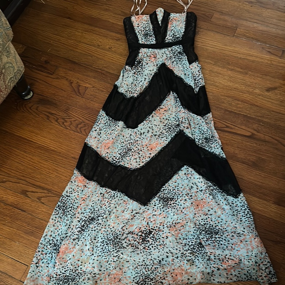 BCBGMaxAzria Black and Multicolor Maxi Dress Strapless 4